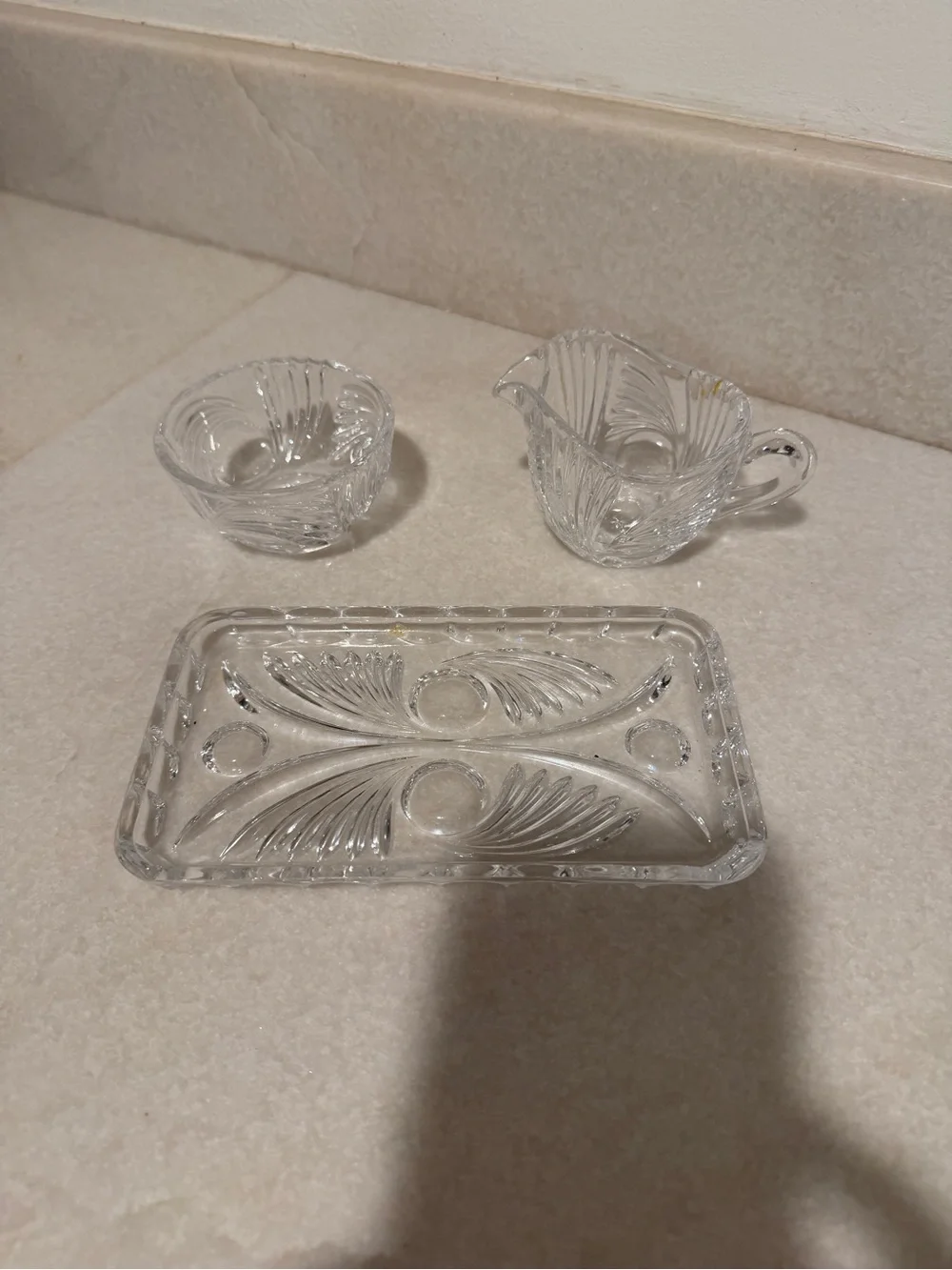 Vintage Clear Glass Vanity Tray with Creamer and Sugar Dish